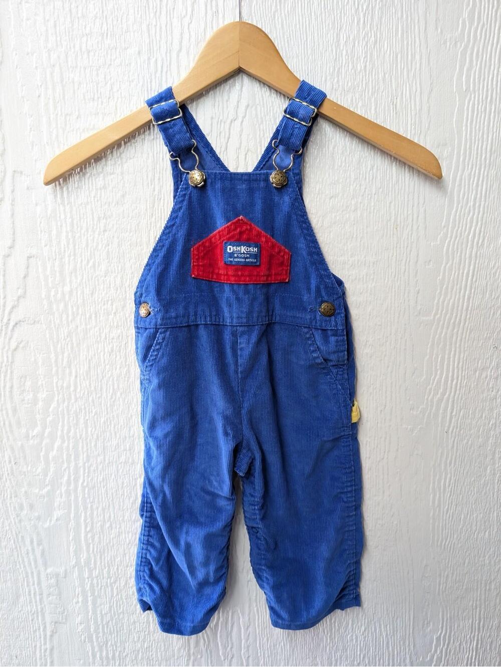 Vintage OshKosh B'Gosh Vestbak Corduroy Overalls Blue Carpenter USA 24M